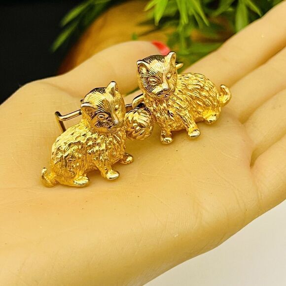 Vintage 3D Mimi Di N Gold Tone Double Cat Yarn Belt Buckle Kittiy Kittens 4287 main image 7